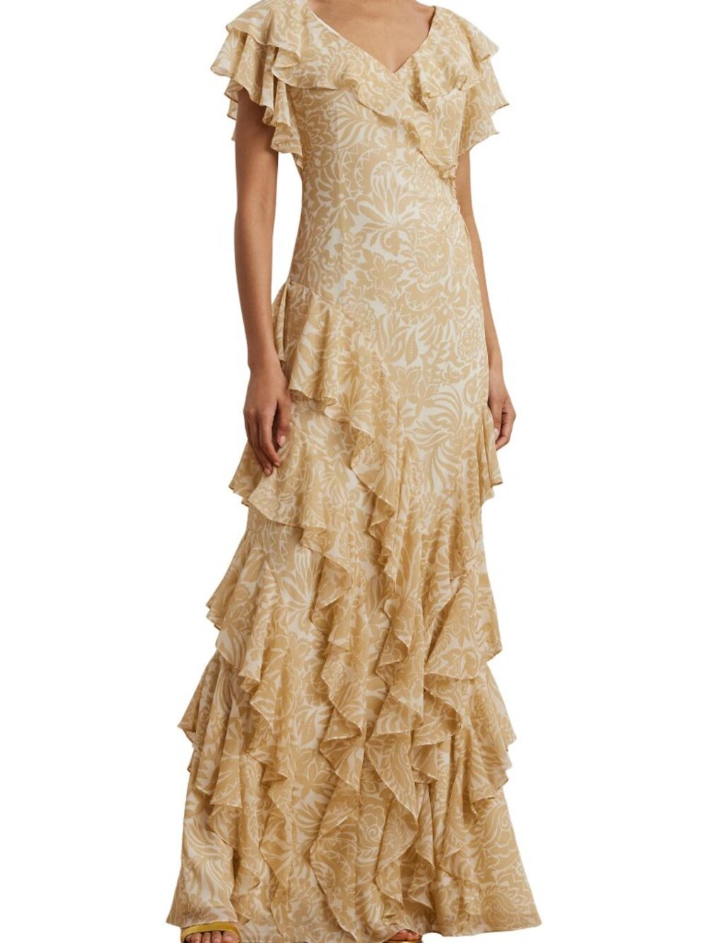 Ralph Lauren Floral Ruffle-Trim Georgette Gown